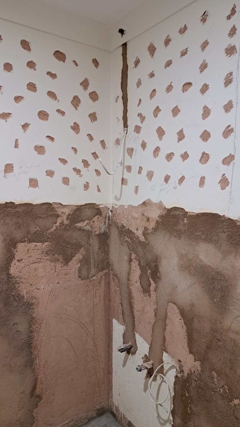 Bathroom walls prepared for waterproofing and new tiling